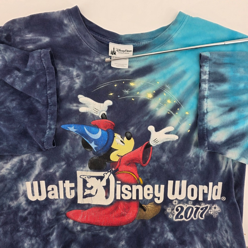 Disney T-Shirt Mens L Mickey Mouse Tie Dye Cotton Regular Fit Blue 2017 Heritage